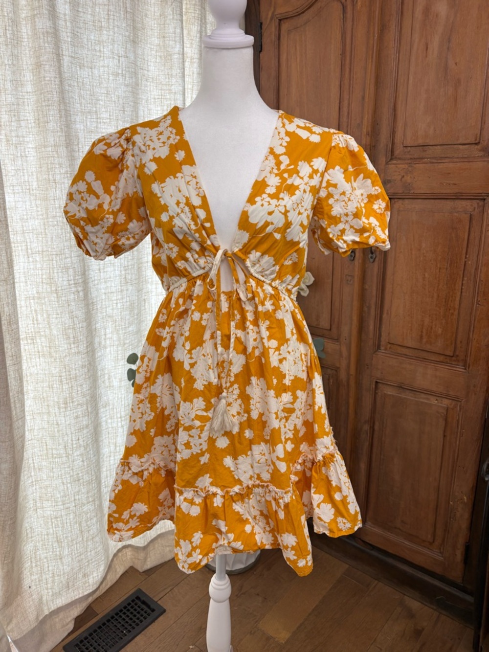 miami Yellow Floral Tie-Front Mini Dress